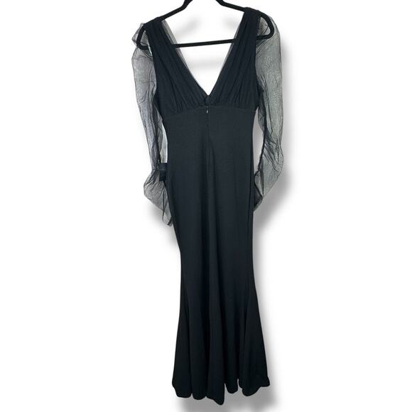 Lulus NWT Red Carpet Energy Black Tulle Long Sleeve Mermaid Maxi Dress Small - Picture 8 of 11